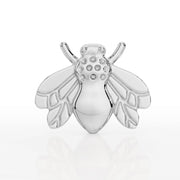 14k white gold bee threadless stud end, front view with polished wings and rounded body detail