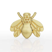 14k yellow gold bee threadless stud end, front view showing engraved wings and textured body