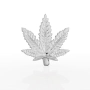 14k white gold marijuana leaf threadless piercing stud end, front view with engraved vein detail