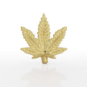 14k yellow gold marijuana leaf threadless piercing stud end, front view showing engraved leaf detail