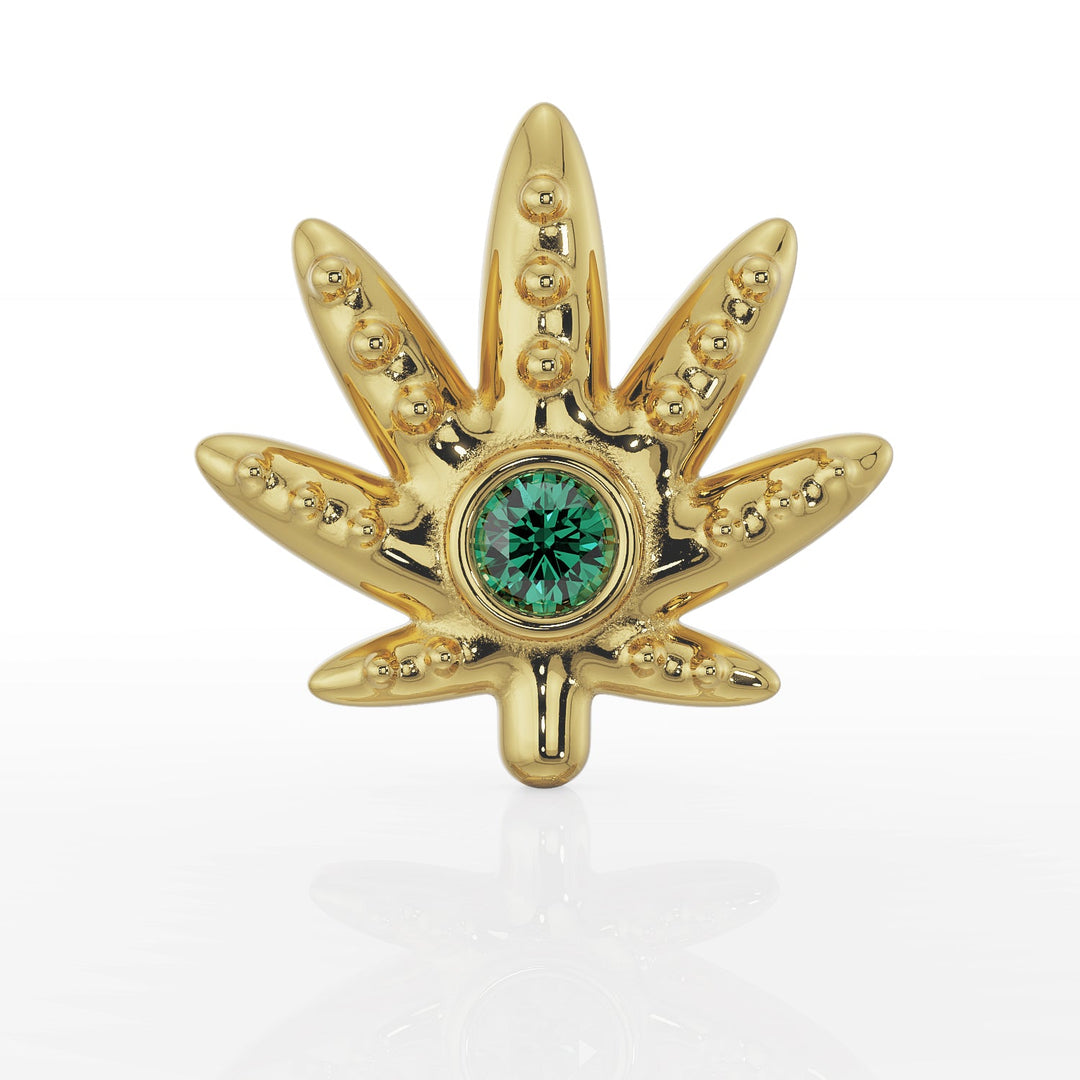 Emerald Marijuana Leaf Push Pin End