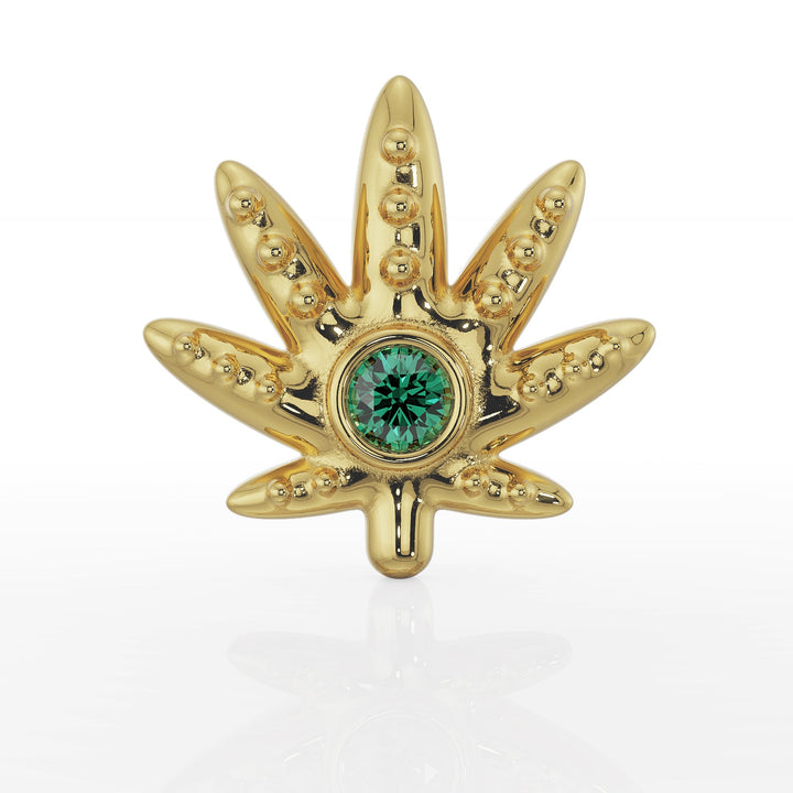 Emerald Marijuana Leaf Push Pin End