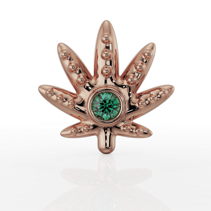 Emerald Marijuana Leaf Piercing Stud End
