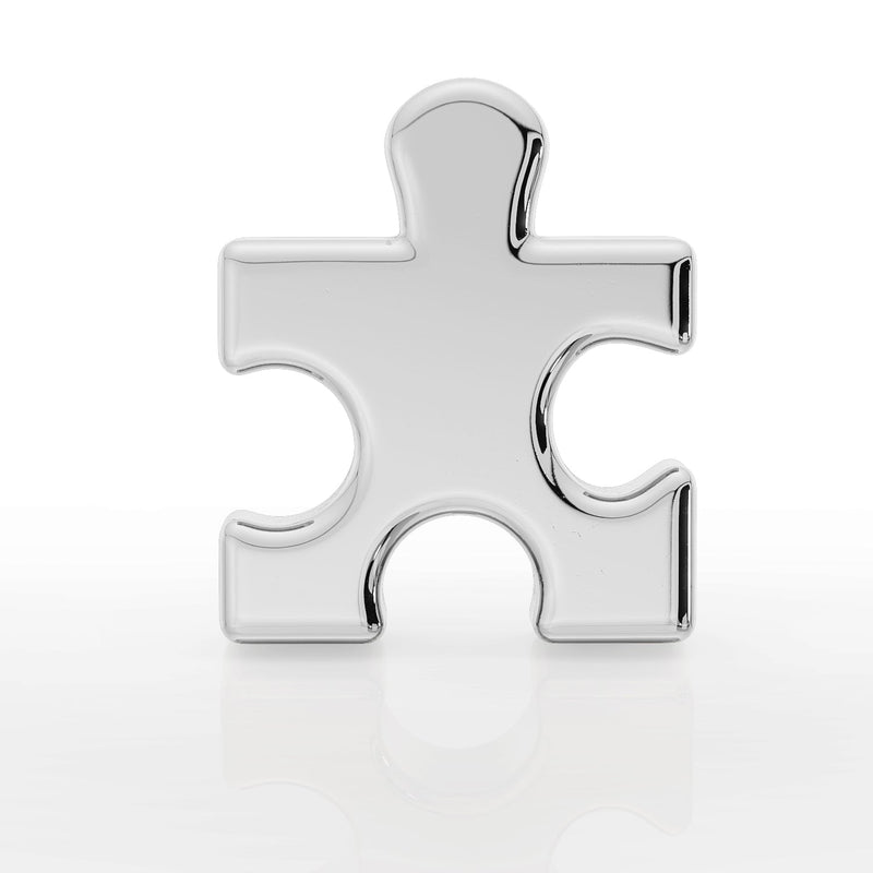 14k white gold puzzle piece threadless stud end, front view with bright polished finish