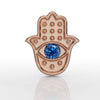 14k rose gold Hamsa evil eye threadless stud end with genuine sapphire center, front view