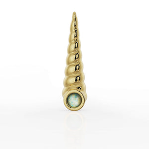 14k yellow gold opal unicorn horn threadless stud end with bezel-set genuine opal, front view