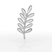 14k white gold olive branch threadless end, angled view showing polished leaf detail and cool tone