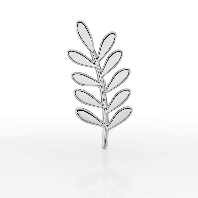 14k white gold olive branch threadless stud end, front view with bright polished finish