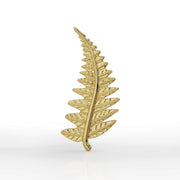 14k yellow gold fern leaf threadless stud end, angled view showing textured frond detail