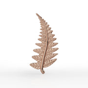 14k rose gold fern leaf threadless stud end, angled view highlighting warm-toned frond detail