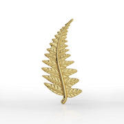 14k yellow gold fern leaf threadless end, front-facing view showing full 10x5mm botanical charm design