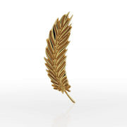 14k yellow gold feather cartilage stud end, closer front view showing full feather shape and fine detailing