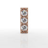 14k rose gold trinity milgrain bar cartilage stud with three round gems and beaded edge detail