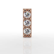 14k rose gold trinity milgrain bar cartilage stud with three round gems and beaded edge detail