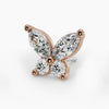 14k rose gold diamond butterfly threadless push pin end, angled view with warm rose gold prong and bead details