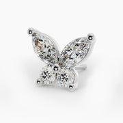 14k white gold diamond butterfly pushpin end, close-up angled view showing VS1 diamond sparkle