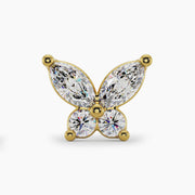 14k yellow gold diamond butterfly nose ring end only, close-up front view of marquise and round diamond setting
