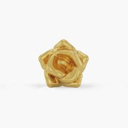 14k yellow gold rose flower threadless piercing end, front view showing sculpted petal detail