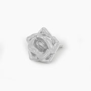 14k white gold rose flower threadless piercing end, angled view showing sculpted petal design