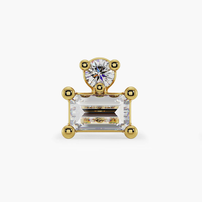 14k yellow gold round and baguette diamond threadless end, straight-on front view