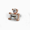 14k rose gold round and baguette diamond threadless stud end, angled view