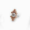 14k rose gold Bali Blossom diamond threadless end with beaded surround, angled side view