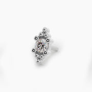 14k white gold Bali Blossom diamond threadless end with polished beaded setting, angled view