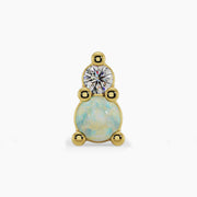 14k yellow gold Venus and Mars threadless end, front view showing round opal below VS1 diamond