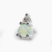 14k white gold Venus and Mars threadless stud end with opal and diamond, angled view