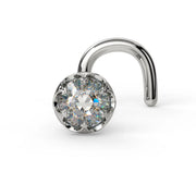 2.5mm Reina Rose Cut Diamond Nose Ring in 14K White Gold with crown-set Rose Cut Diamond - for nostril piercings