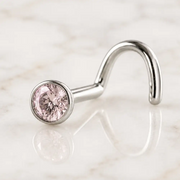 2.5mm pink diamond bezel nose ring in solid 14k gold - for nostril piercings