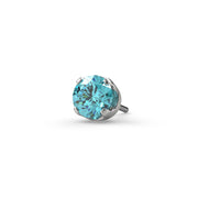 14k white gold 2mm aqua diamond labret end only, front view showing four-prong setting detail