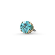 14k yellow gold 2mm aqua diamond prong labret end only, angled view highlighting four-prong setting