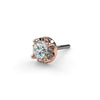 Close-up of 2mm VS1 diamond in illusion setting on 14k rose gold threadless push-pin end, top view