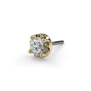 14k yellow gold illusion VS1 diamond threadless stud end, 2mm diamond, angled product view