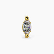 14k yellow gold marquise diamond stud end, direct front view showing elongated diamond and prongs