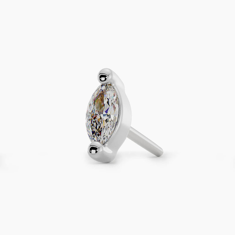 14k white gold marquise diamond threadless push-pin end only, angled view highlighting prong setting