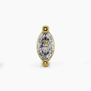 14k yellow gold VS1 marquise diamond threadless stud end, front view showing bezel setting