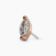 14k rose gold VS1 marquise diamond threadless end, angled view showing warm-toned setting and pin