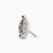 14k white gold marquise diamond threadless push-pin end only, angled view showing prong setting