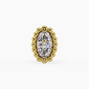 14k yellow gold vintage milgrain marquise diamond piercing stud end, straight-on front view