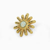 14k yellow gold opal sun threadless piercing end with bezel-set opal center, front view