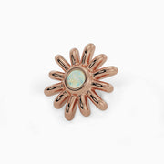 14k rose gold opal sun threadless piercing end with bezel-set opal center, front view