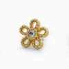 14k yellow gold daisy milgrain threadless end with diamond center, angled front view