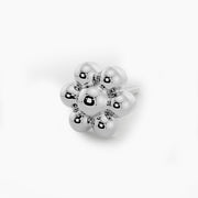 14k white gold flower threadless piercing end, angled view showing polished silver-tone bubble petals