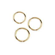 14k yellow gold 20G seam ring set of three showing all sizes: 3/16, 1/4, and 5/16 inch
