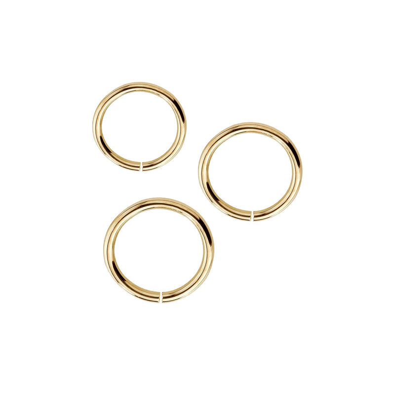 14k yellow gold 20G seam ring set of three showing all sizes: 3/16, 1/4, and 5/16 inch