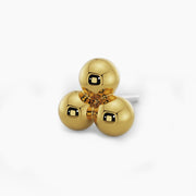 14k yellow gold trinity bead cluster threadless end, angled view showing polished three-bead design with pin post