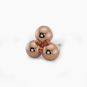 14k rose gold trinity bead cluster threadless end, angled view highlighting warm rose-toned polished beads