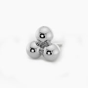 14k white gold trinity bead cluster threadless end, angled view showing high-polish silver-toned three-bead design